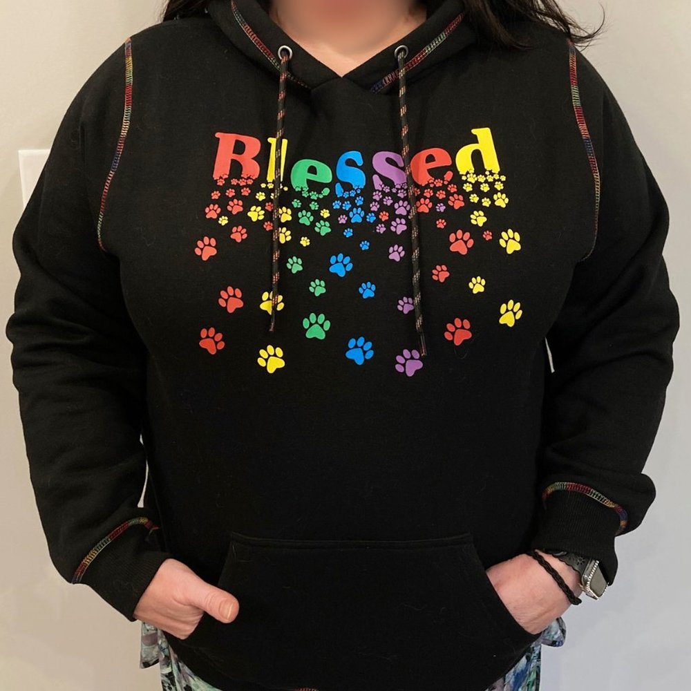Blessed Rainbow Paw Black Hoodie 2X